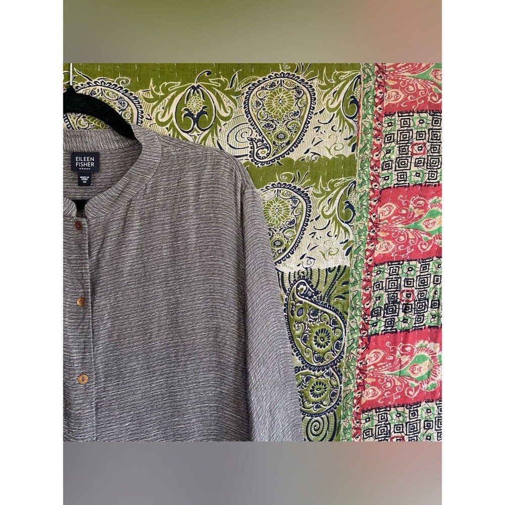 Eileen Fisher Yarn-Dyed Silk/ Linen Handkerchief Farmhouse Shirt Dress Size 1X - Picture 5 of 15